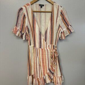 0224-4 Striped Ruffled Wrap dress